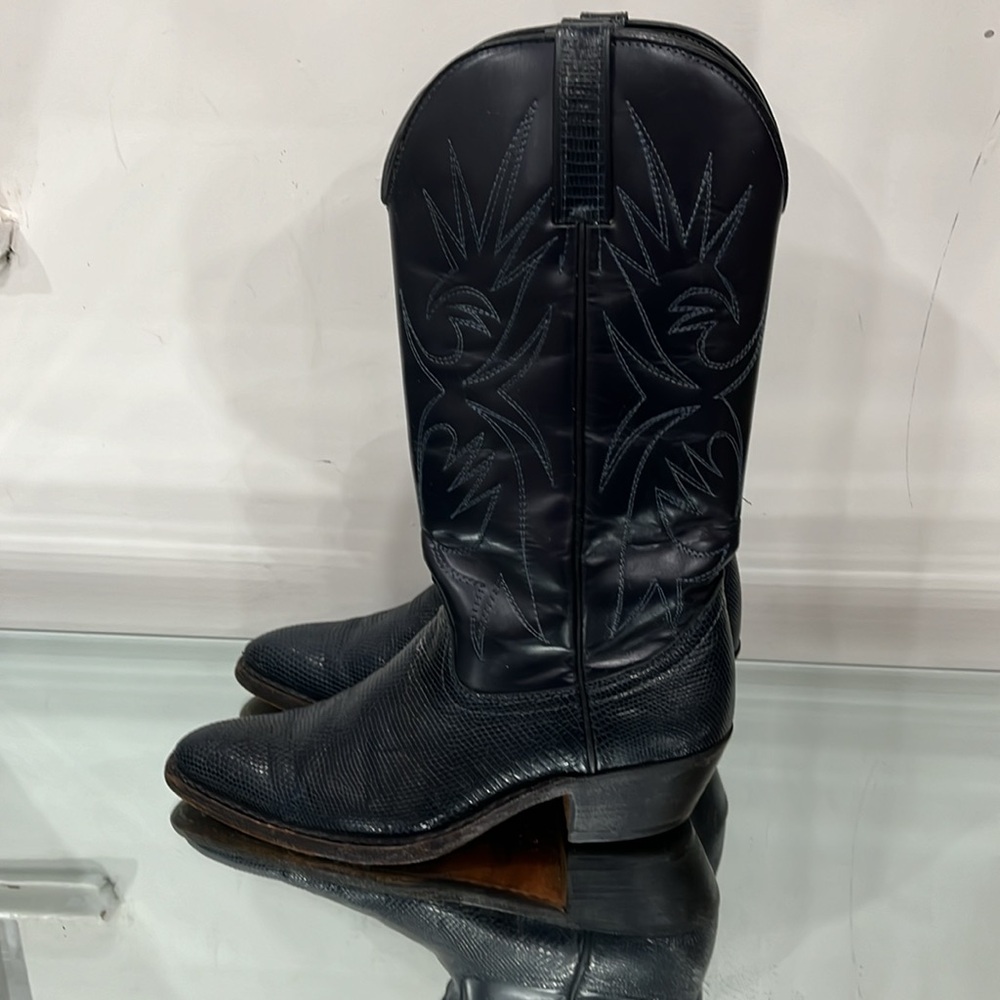 Vintage Handmade El Paso Leather Western Boots in Dark Navy size 8